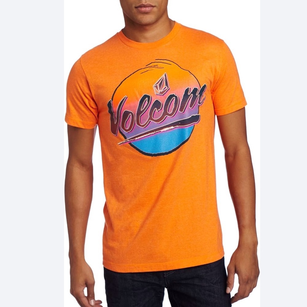 Volcom Men's Orange and Blue Graphic Tee